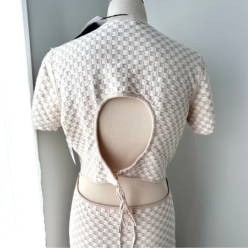 🏖️NWT Women’s Knit Checkerboard Short-Sleeve Maxi Dress. Cream/Tan. Size: XL - Picture 3 of 14